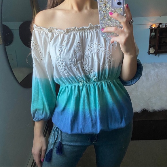 Anthropologie Bohemian Ombré Eyelet Top - Picture 12 of 15